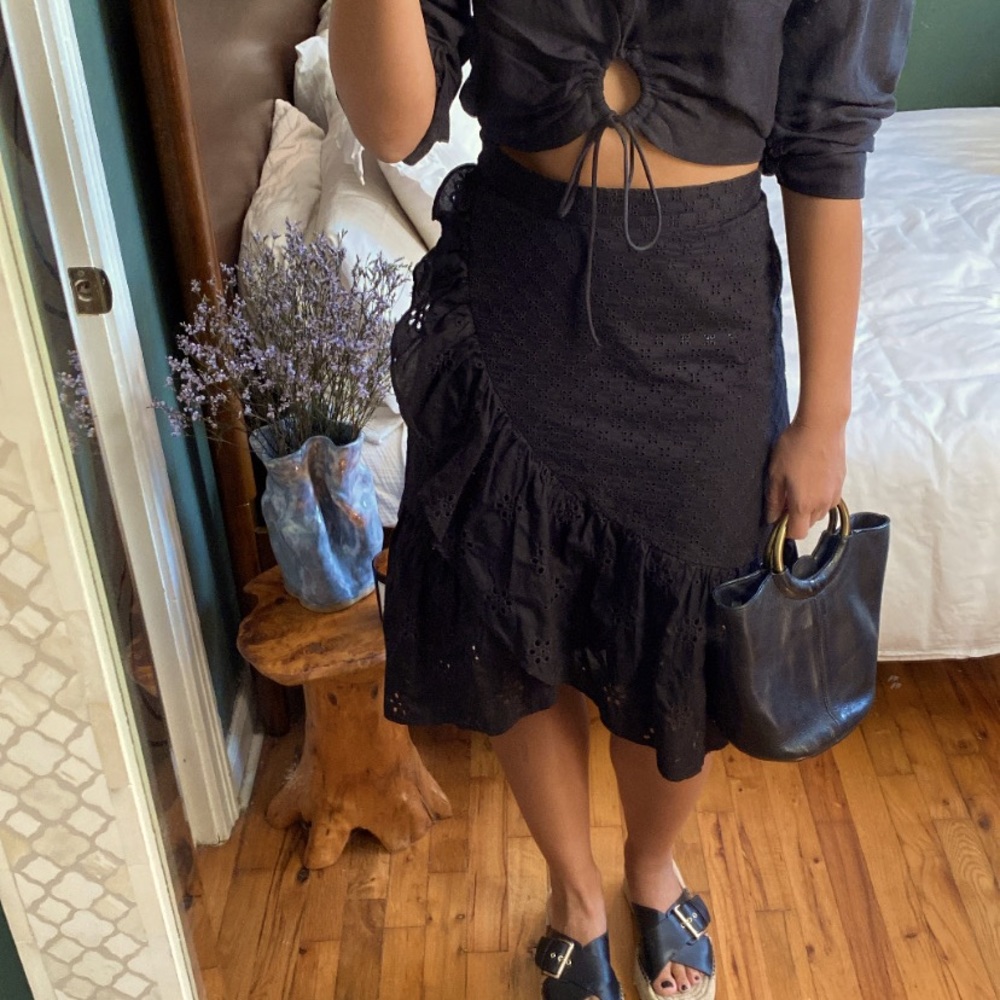 LOFT, eyelet midi ruffle skirt